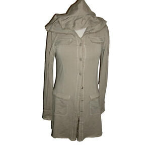 Linq Cotton Modal Frayed Trim‎ Button Front Hooded Jacket Lightweight Slim M
